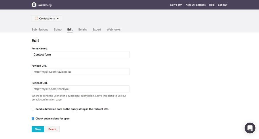 Formkeep
				settings page example