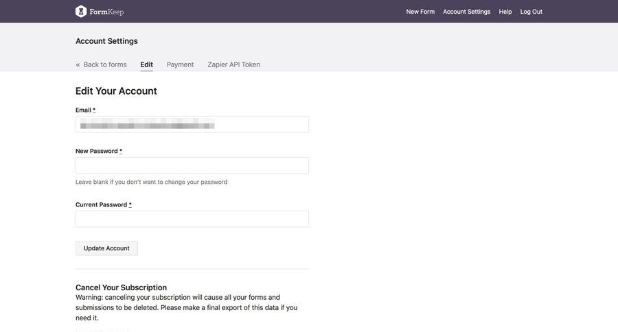 Formkeep
				settings page example