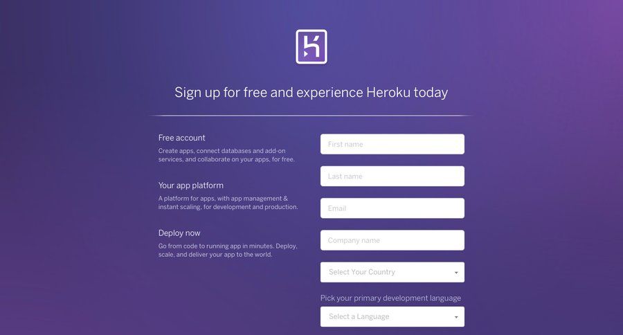 Heroku
				signup page example