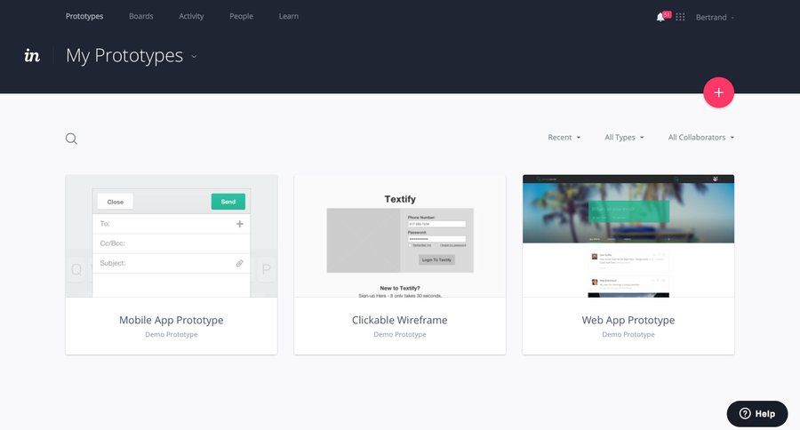 Invision
				home page example