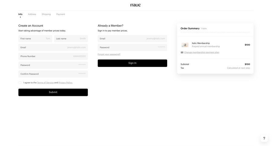 Italic
				checkout page example