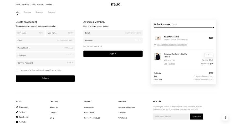 Italic
				checkout page example