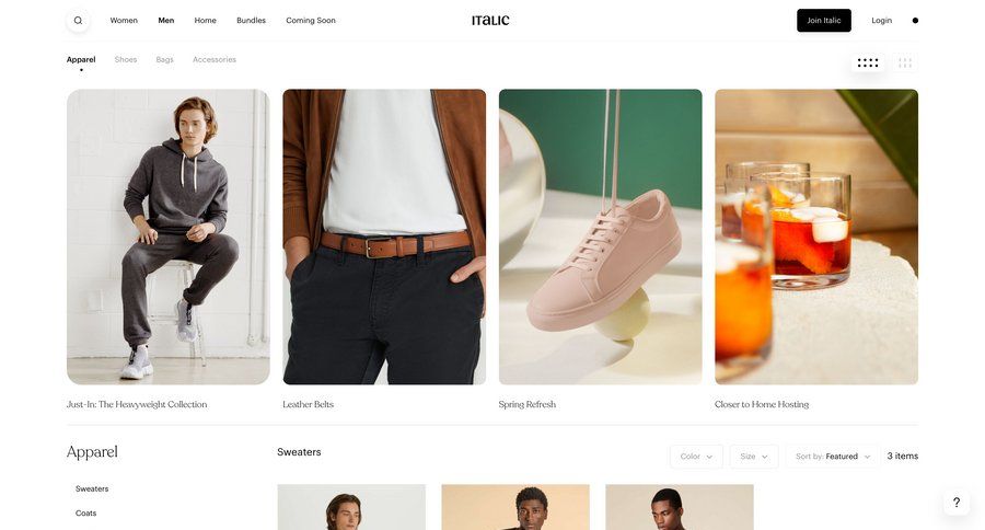 Italic
				collection page example