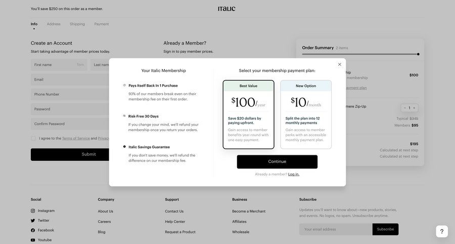 Italic
				plans & pricing page example