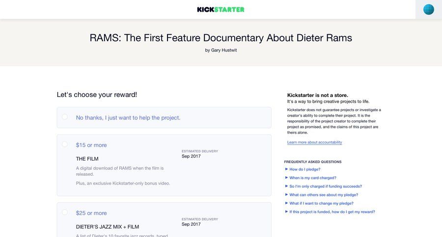 Kickstarter
				checkout page example