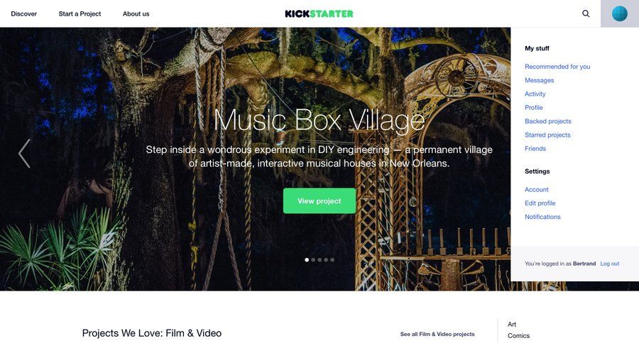 Kickstarter
				dropdown & other states page example