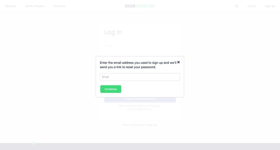Kickstarter
				password reset page example