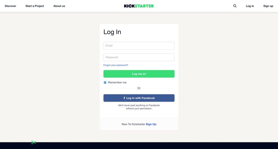 Kickstarter
				signin page example