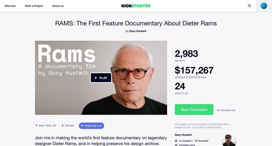 Kickstarter
				detail page page example