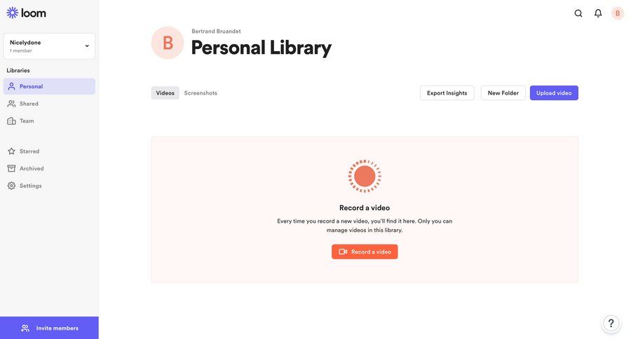 Loom
			 content management sidebar navigation onboarding video management account setup ui page example