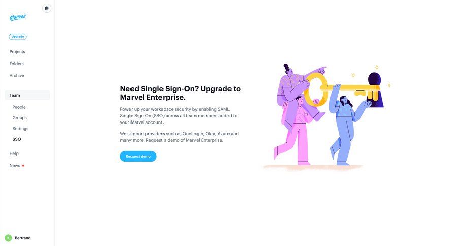 Marvel
			 sidebar onboarding security sidebar navigation account management account setup enterprise paywall enterprise settings enterprise security full-screen layout saml sso integration ui page example