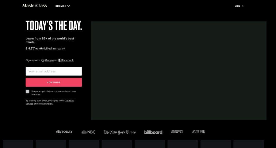 Masterclass screen example