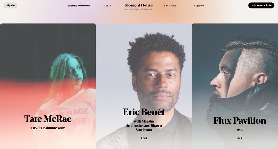 Moment House screen example