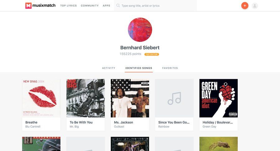 Musixmatch
				profile page example