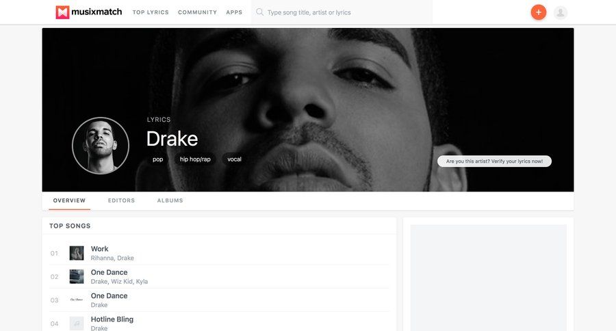 Musixmatch
				profile page example