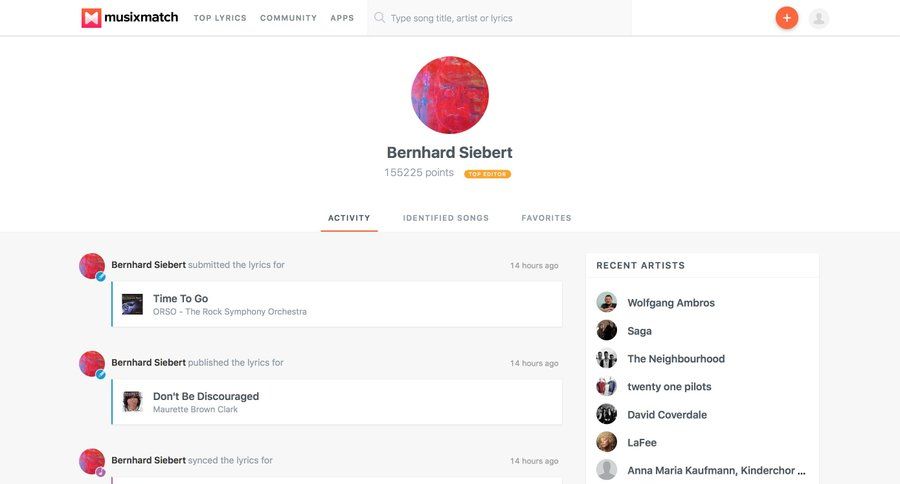Musixmatch
				profile page example