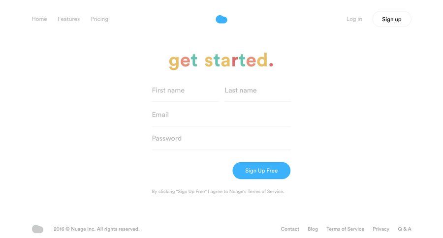 Nuage
				signup page example