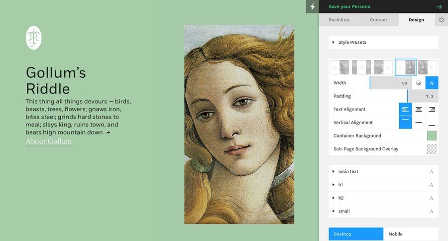 Persona
				settings page example