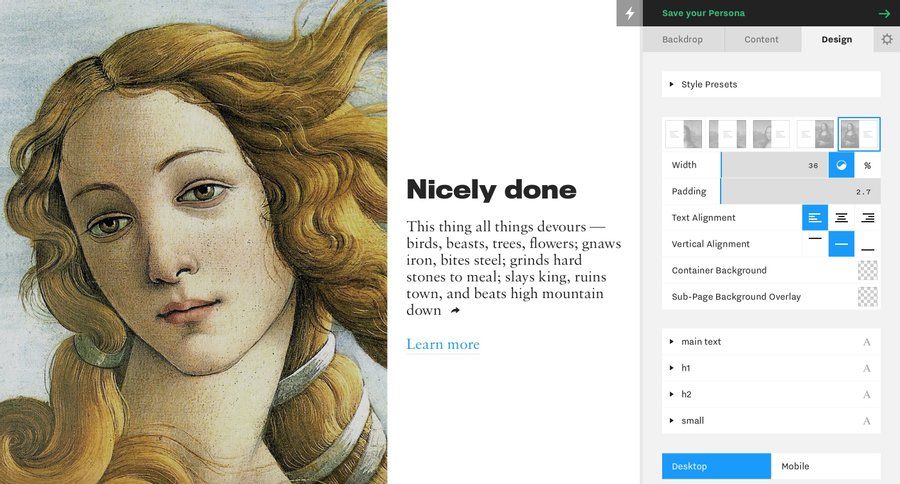 Persona
				settings page example