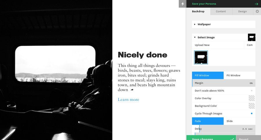Persona
				settings page example