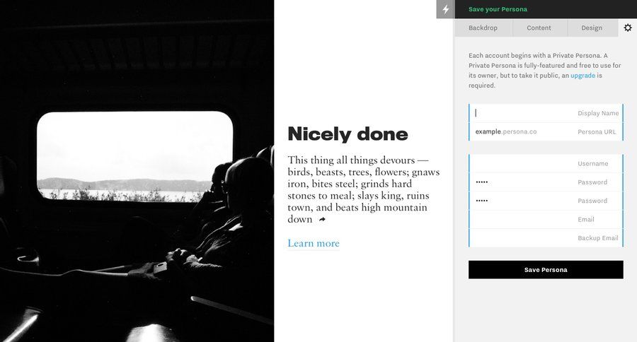 Persona
				signup page example