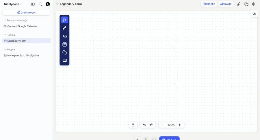Playspace
			 collaboration grid real-time collaboration whiteboard sidebar create menu ui page example
