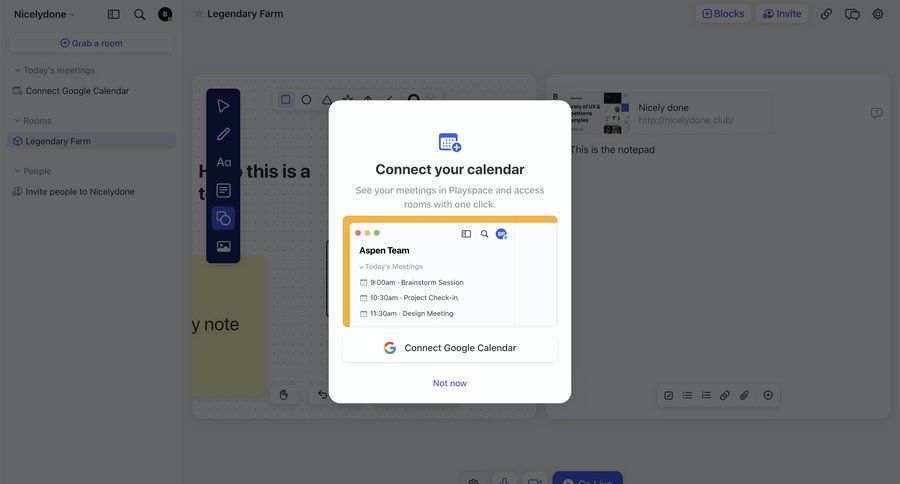 Playspace
			 modal screen account management onboarding calendar events integration ui page example