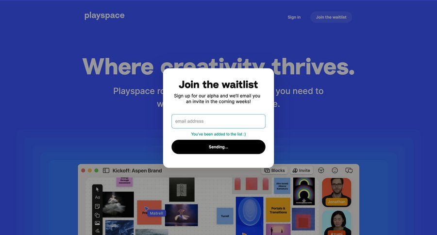 Playspace
				signup page example