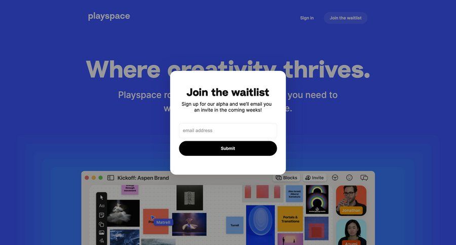Playspace
				signup page example