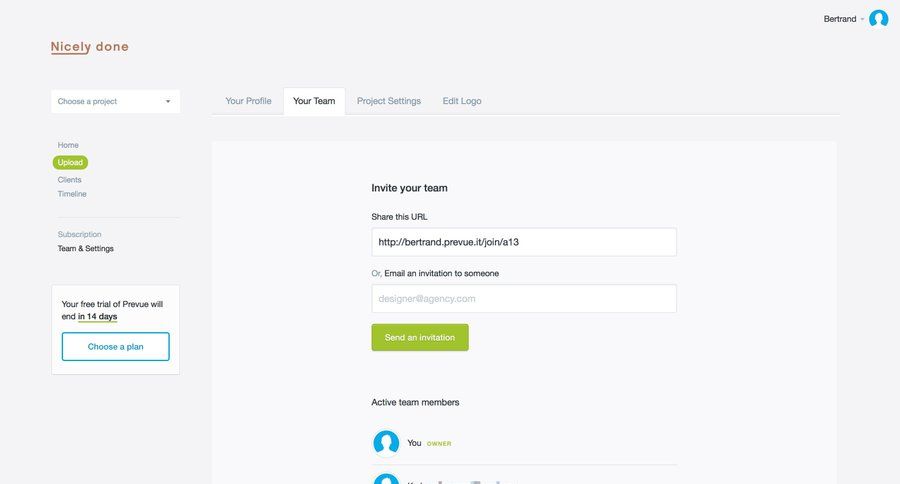 Prevue
				settings page example