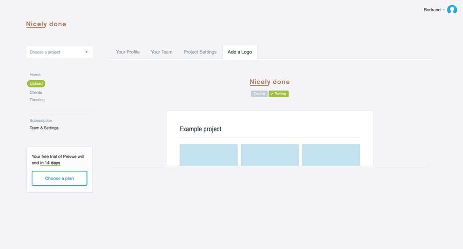 Prevue
				settings page example