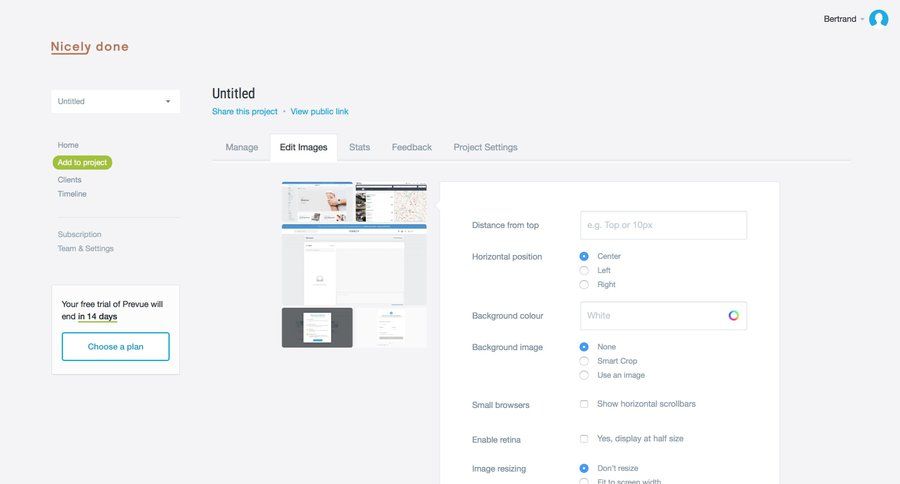 Prevue
				settings page example