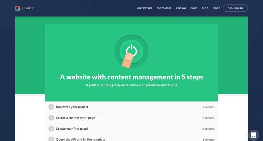 Prismic
			 content management onboarding content management system tutorial download documentation dashboard layouts rich text code snippet ui page example