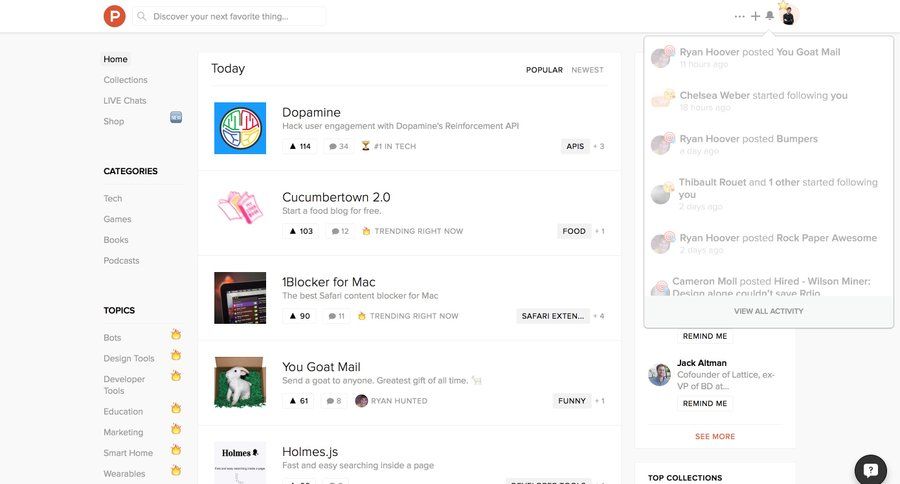 Product Hunt
				notification page example