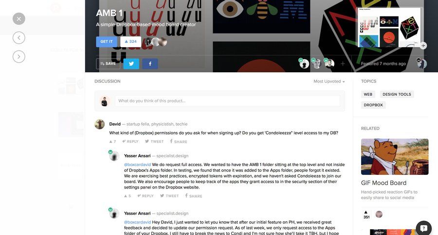 Product Hunt
				detail page page example