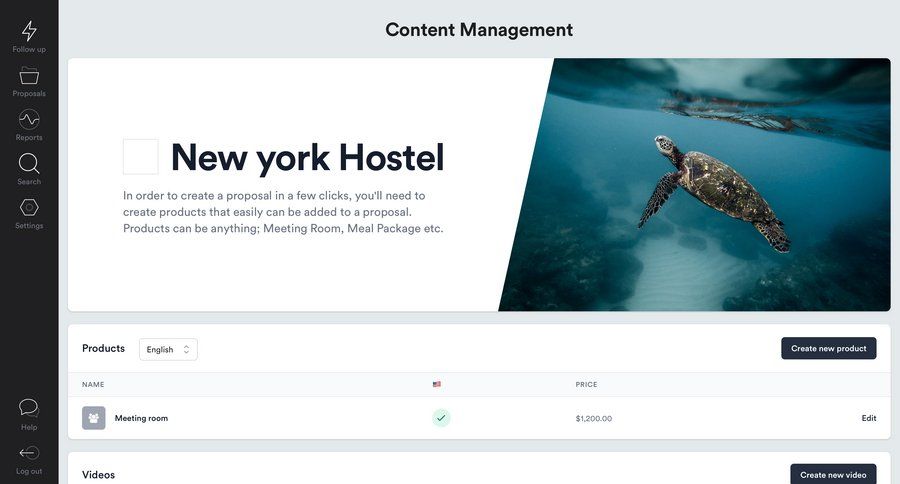 Proposales
			 content management dashboard grid video management full-screen layout sidebar create table ui page example