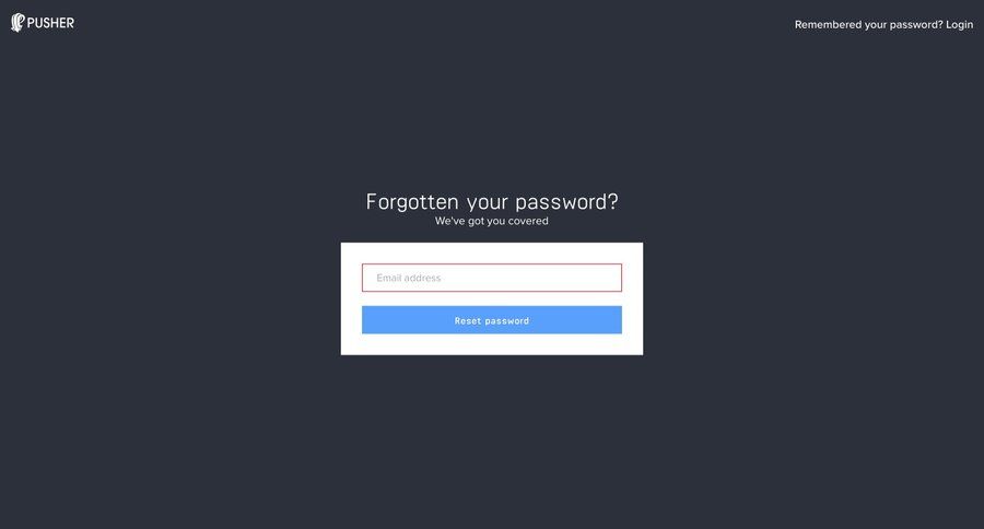Pusher
				password reset page example