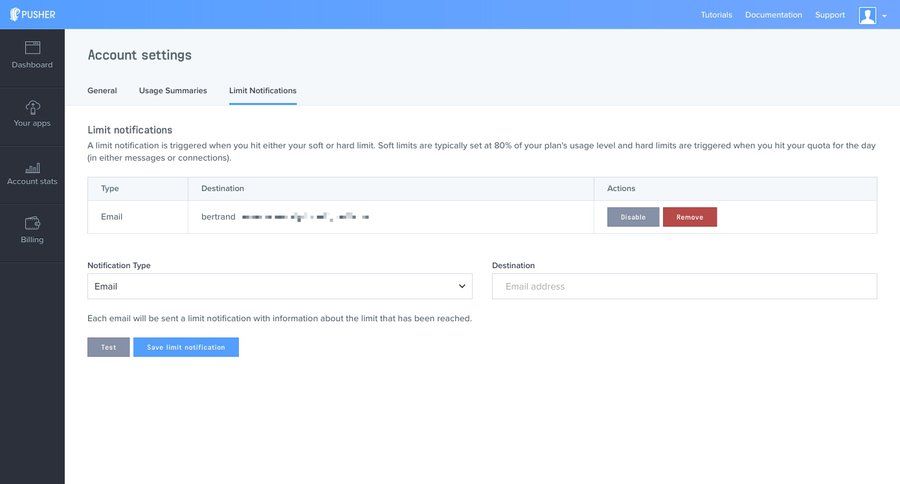 Pusher
				settings page example