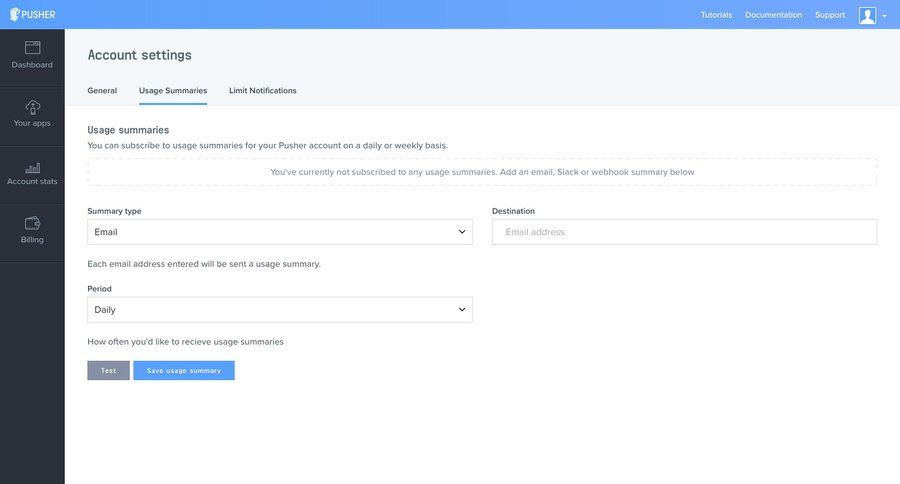 Pusher
				settings page example