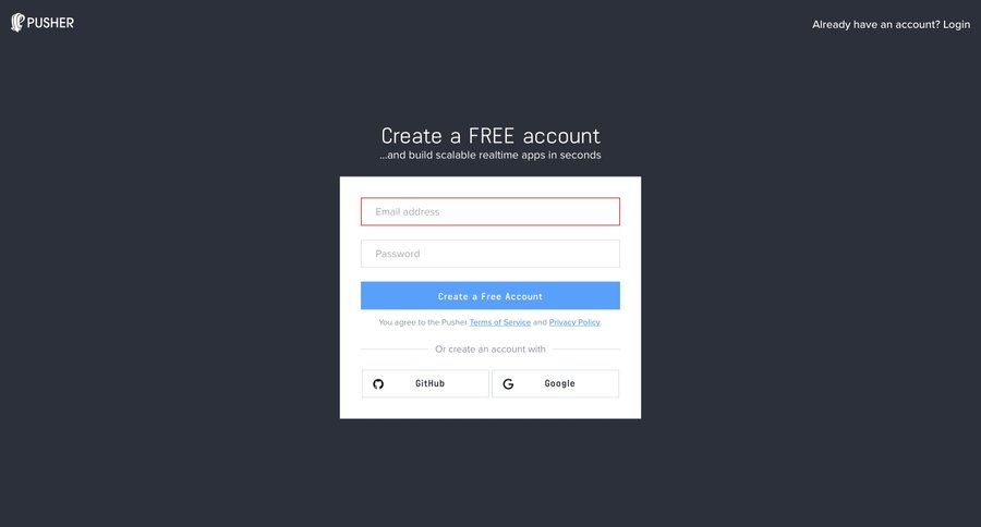 Pusher
				signup page example