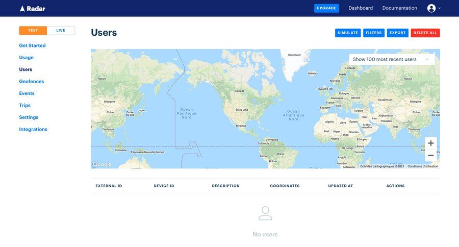 Radar
			empty state maps user management grid export sidebar maps interactive map location map world map route map table ui page example