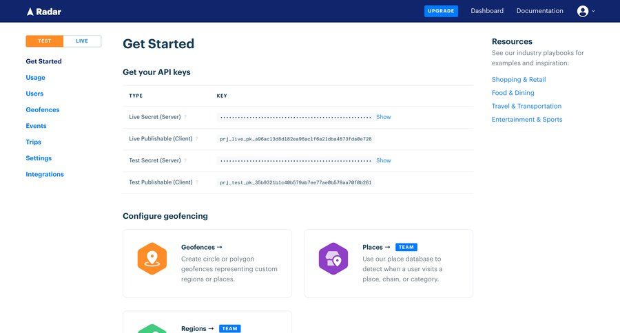 Radar
				home page example
