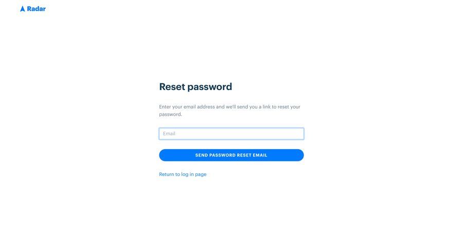 Radar
				password reset page example