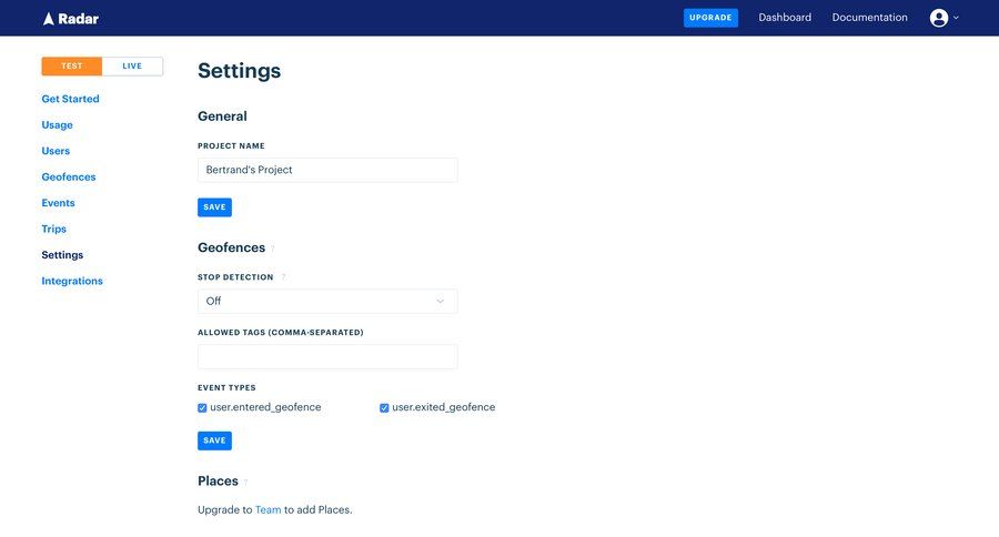 Radar
				settings page example