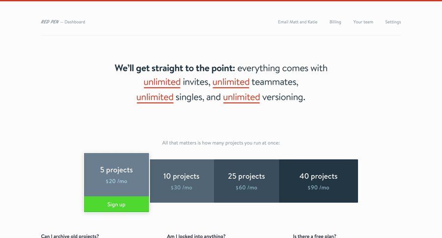 Redpen
				plans & pricing (in app) page example