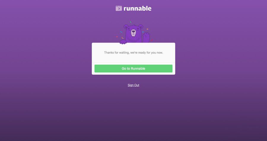 Runnable
				onboarding page example