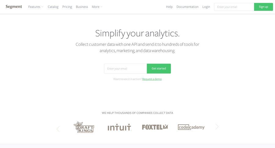 Segment
			 data warehouse data integration free account b2b saas ui page example