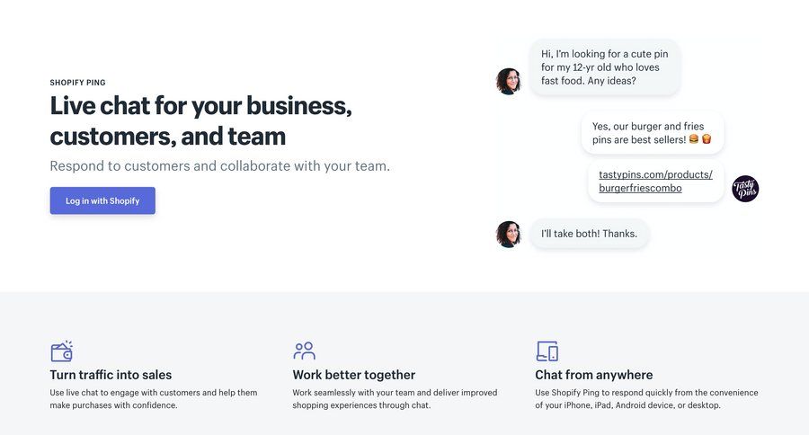 Shopify
			 collaboration e-commerce team collaboration login chat desktop comparison page comparision conversational customer support live chat ui page example