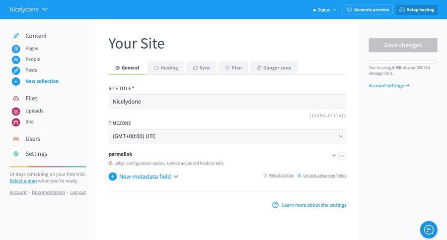 Siteleaf
			 content management configuration settings sidebar navigation form content management system sidebar setup timezone selector ui page example