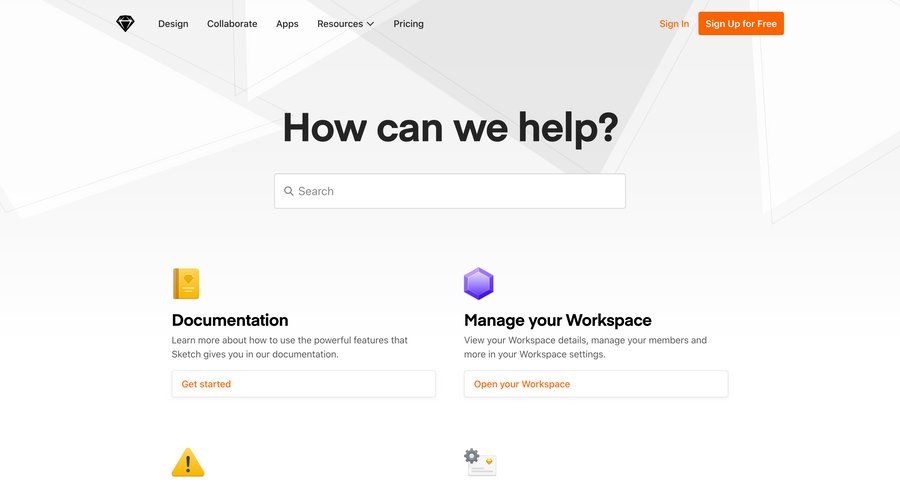 Sketch
				support / help center page example
